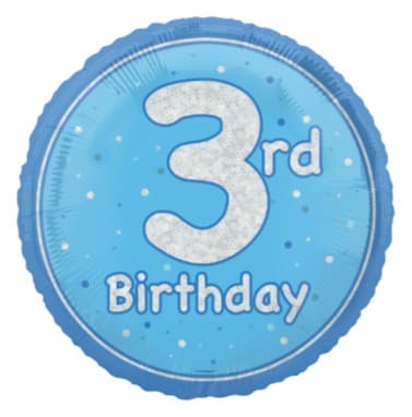 Unique Party 18" Birthday Blue Glitz Number 3 Round Foil Balloon