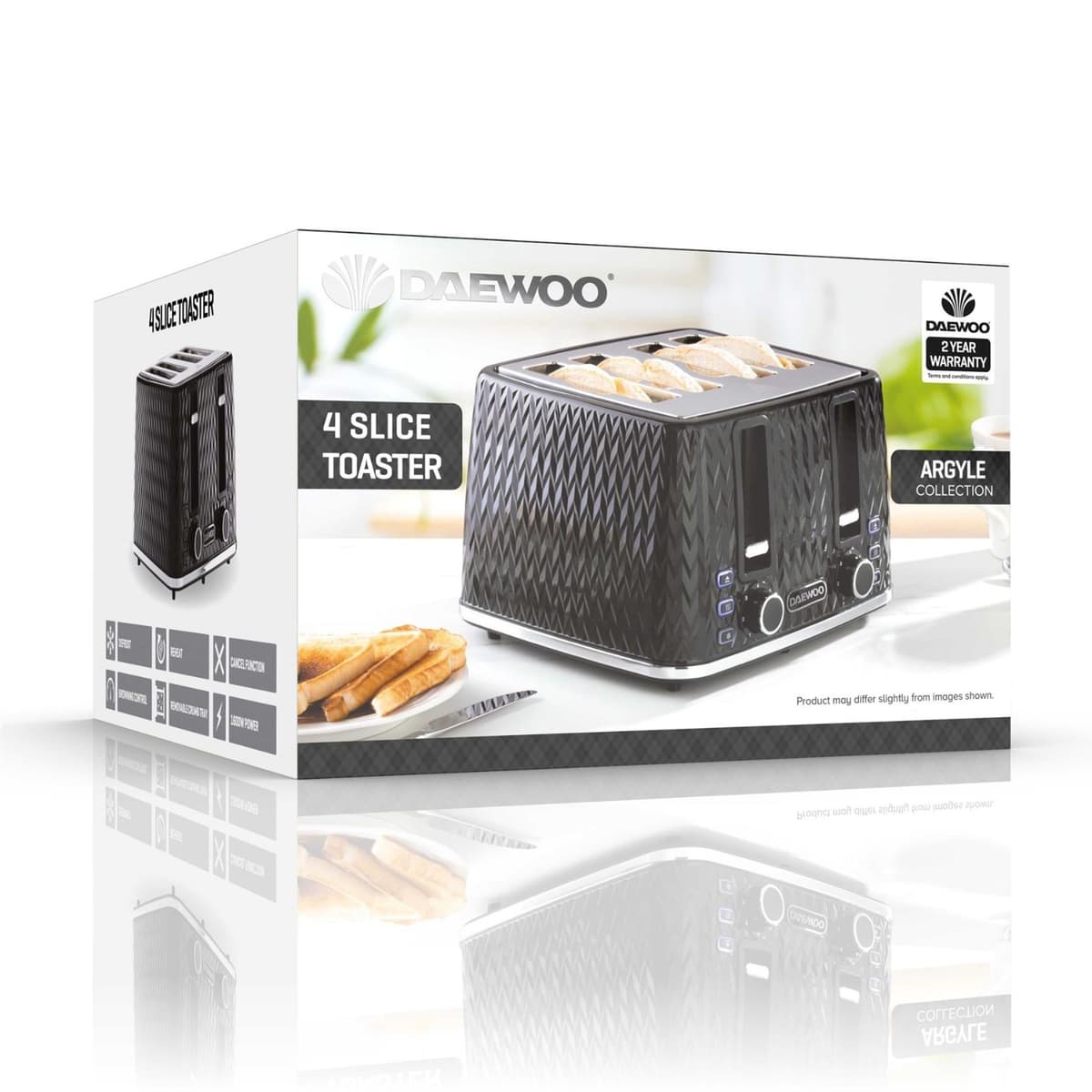Daewoo Argyle 4 Slice Toaster Black