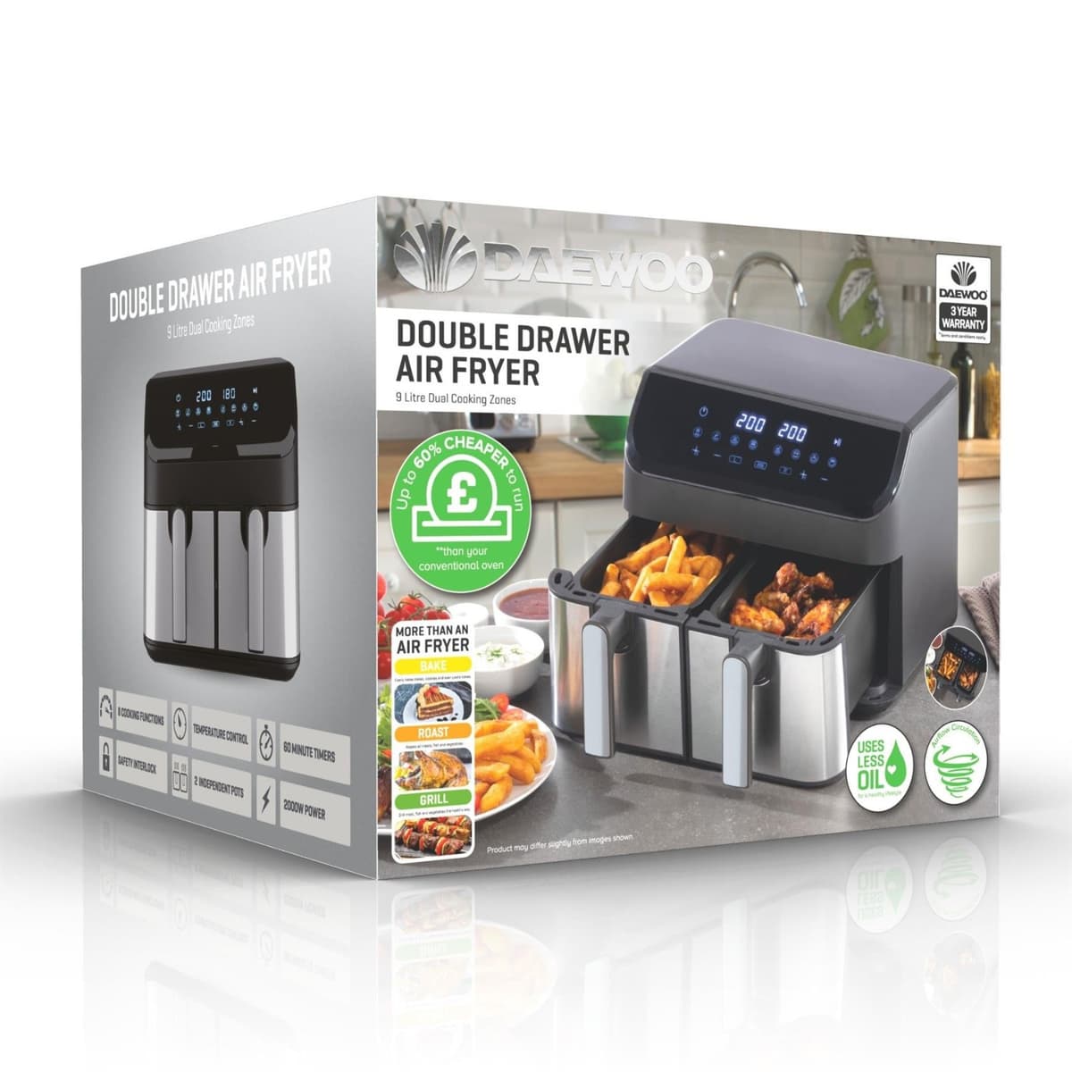 Daewoo Xl 9L Digital Double Drawer Air Fryer