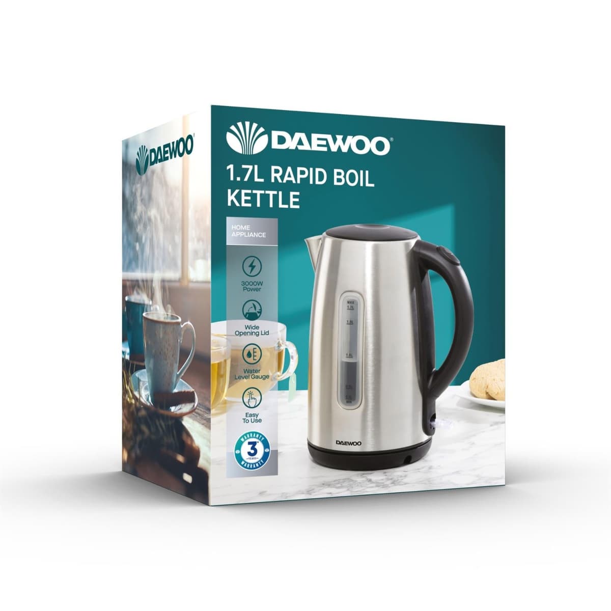 Daewoo 1.7L 3Kw Brushed Jug Kettle