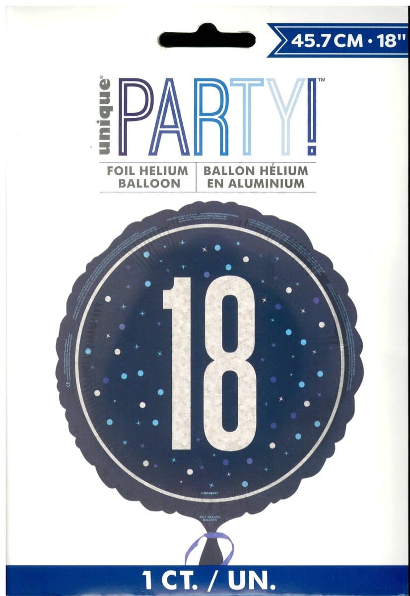 Unique Party18" GLITZ Blue 18 Prism Foil Balloon  Round
