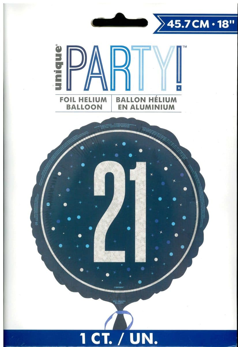 Unique Party18" GLITZ Blue 21 Prism Foil Balloon  Round