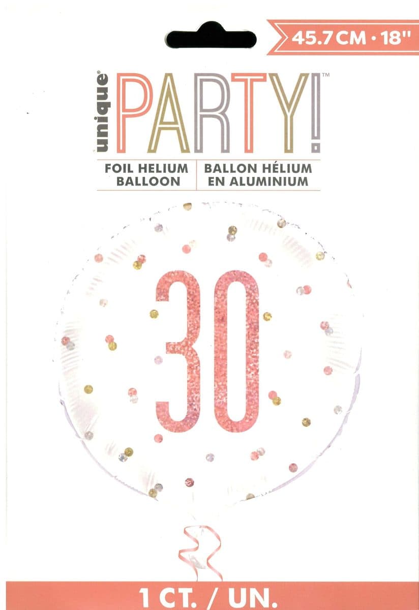 Unique Party18" Birthday Rose Gold Glitz Number 30 Round Foil Balloon