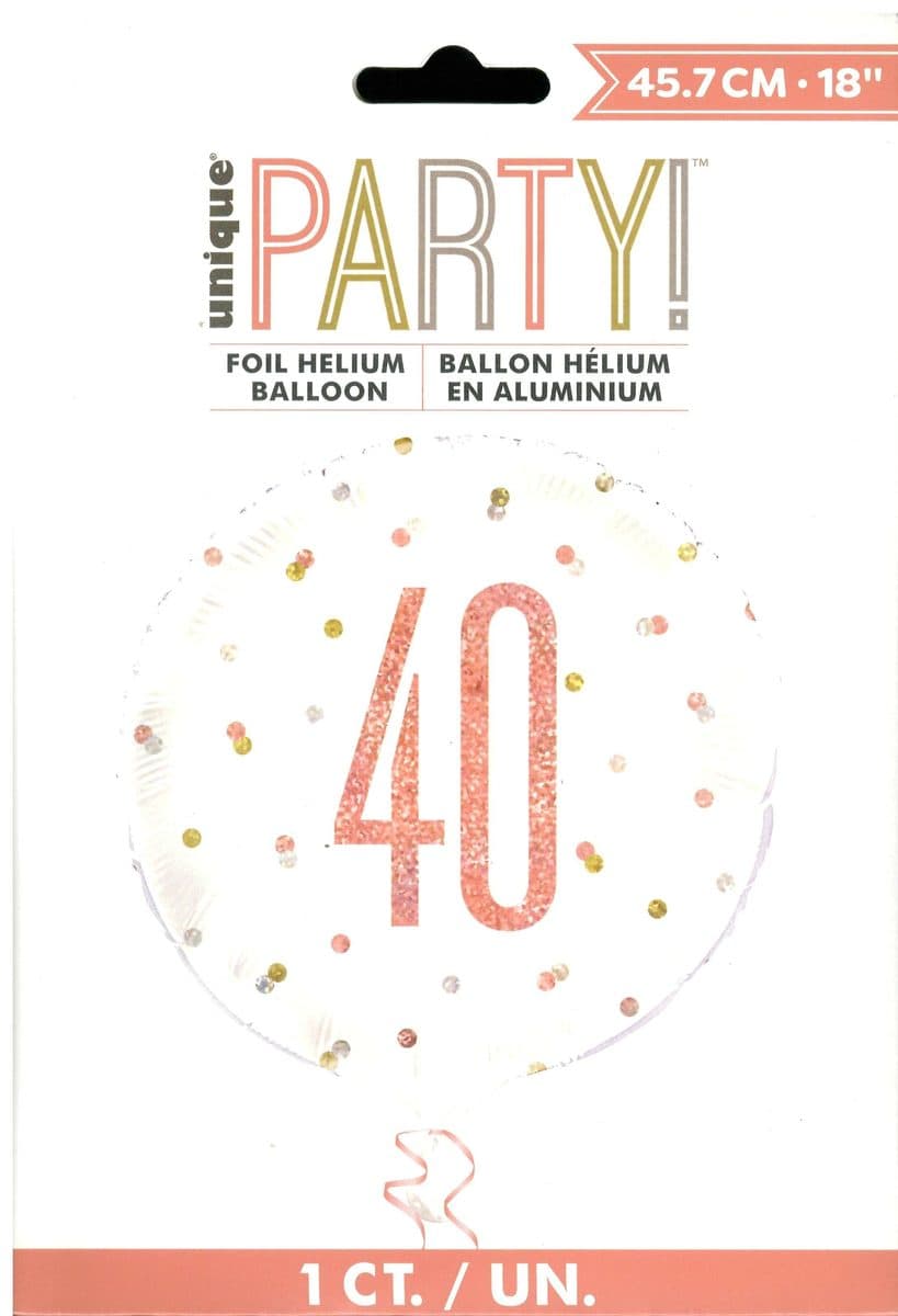 Unique Party18" Birthday Rose Gold Glitz Number 40 Round Foil Balloon