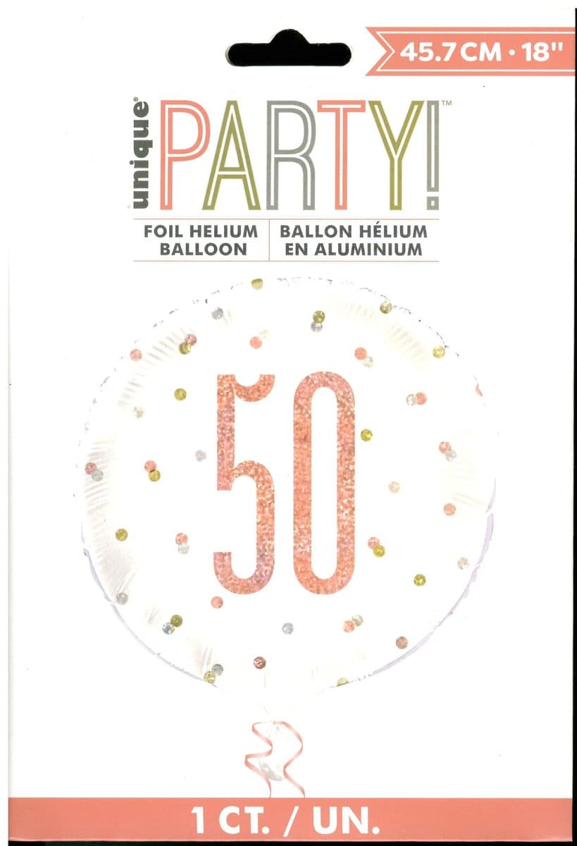 Unique Party18" Birthday Rose Gold Glitz Number 50 Round Foil Balloon