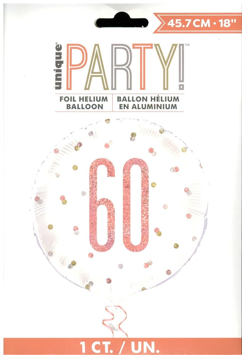 Unique Party18" Birthday Rose Gold Glitz Number 60 Round Foil Balloon