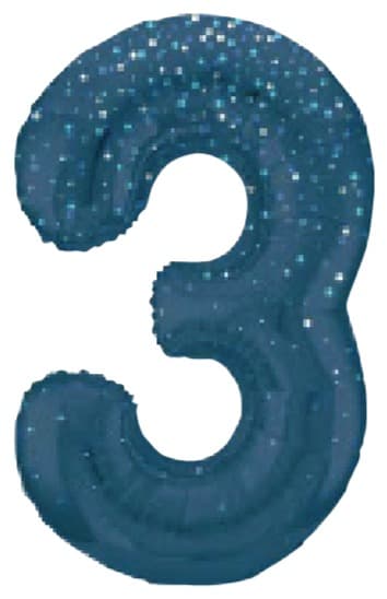Unique Party 34" 3 Blue Printed Prism Foil Balloon  Numeral Shaped