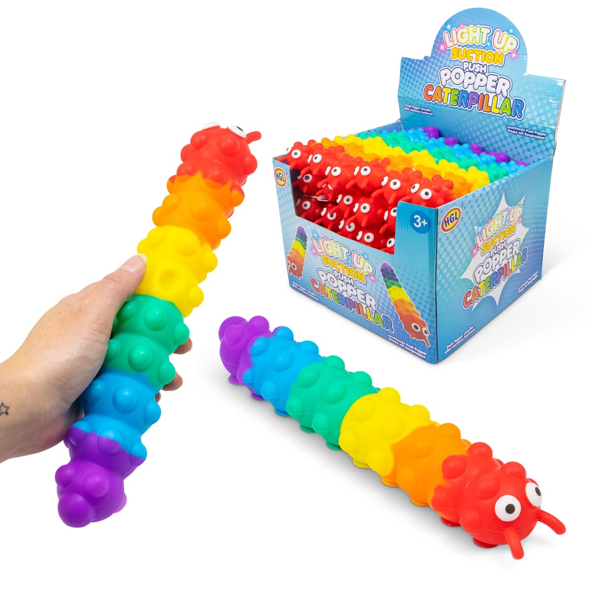 LIGHT UP SUCTION PUSH POPPER RAINBOWCATERPILLAR