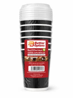 Better Options 6Pc 8oz/235ml Black Coffee Cups With Lids 2