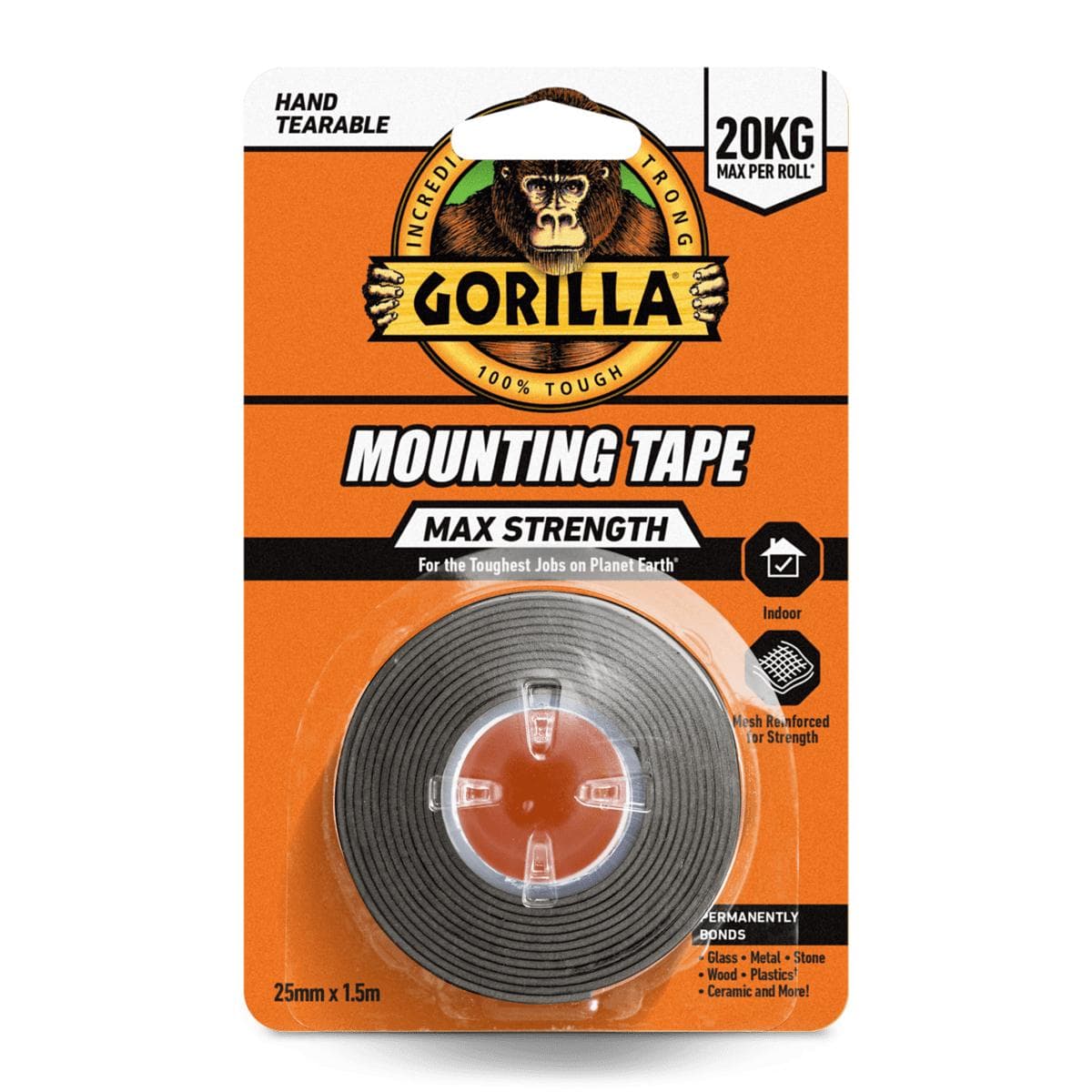 Gorilla Mounting Tape Permanent Max Strength Black 1.5 m Roll Roll (114791)