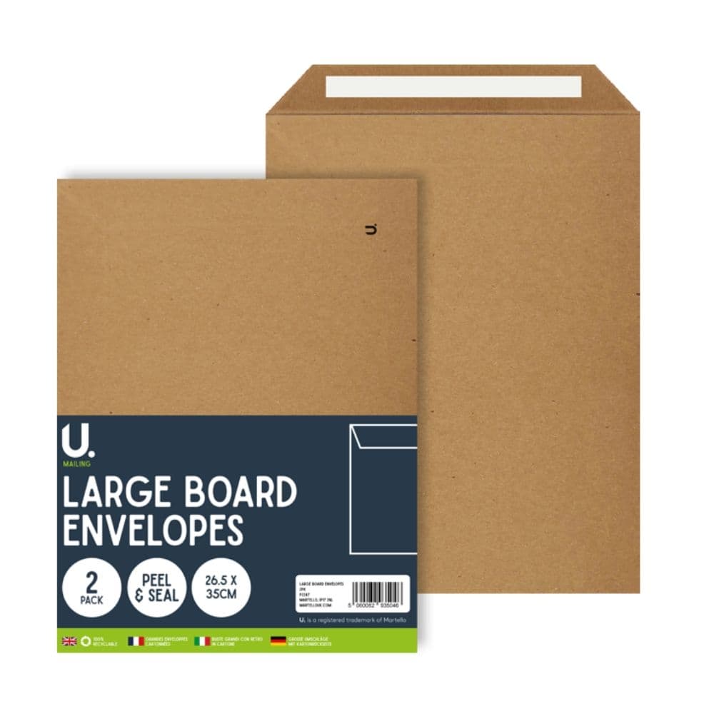 Martello C4 Board Envelopes Large, 265x350mm, 2pk