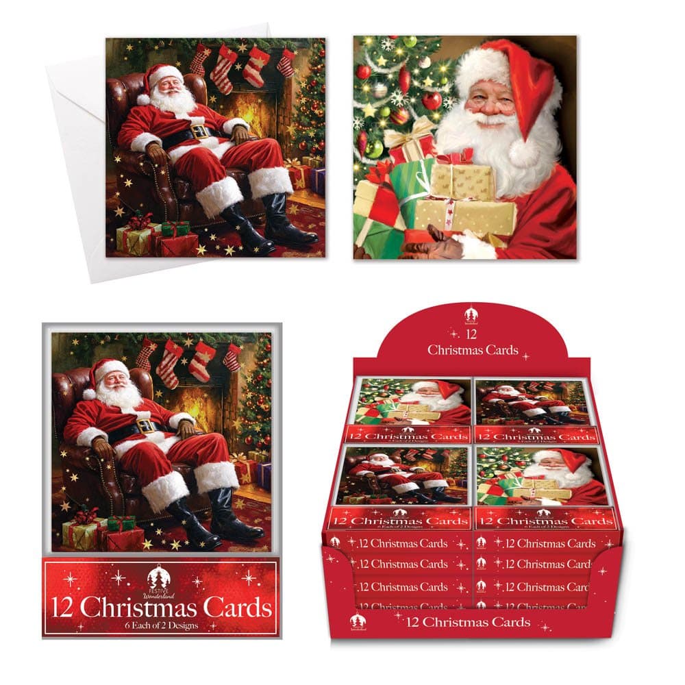 Tallon 12 XMAS Cards, Acetate Traditional Santas
