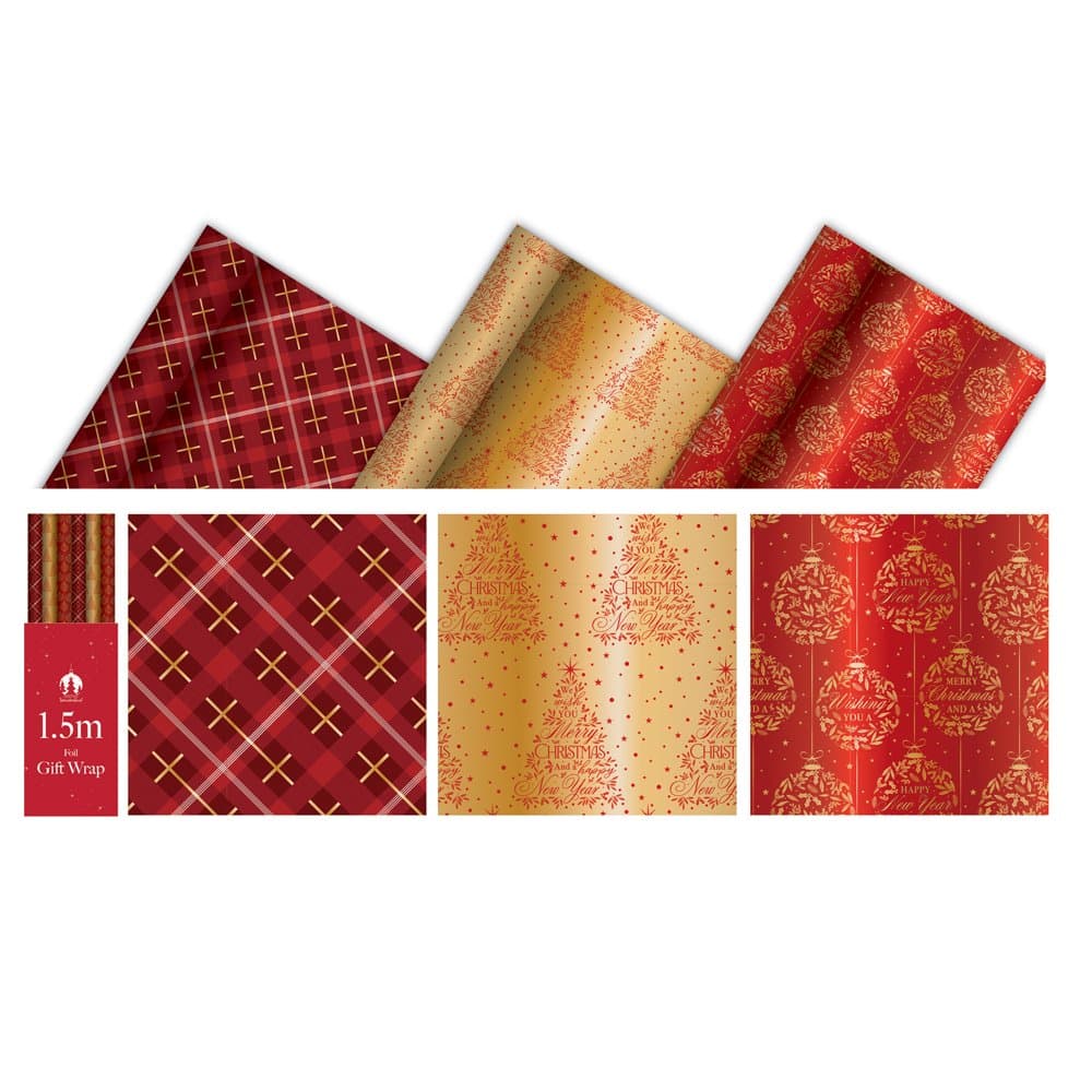Tallon Foil Wrap XMAS 1.5m x 70cm - Gold & Reds
