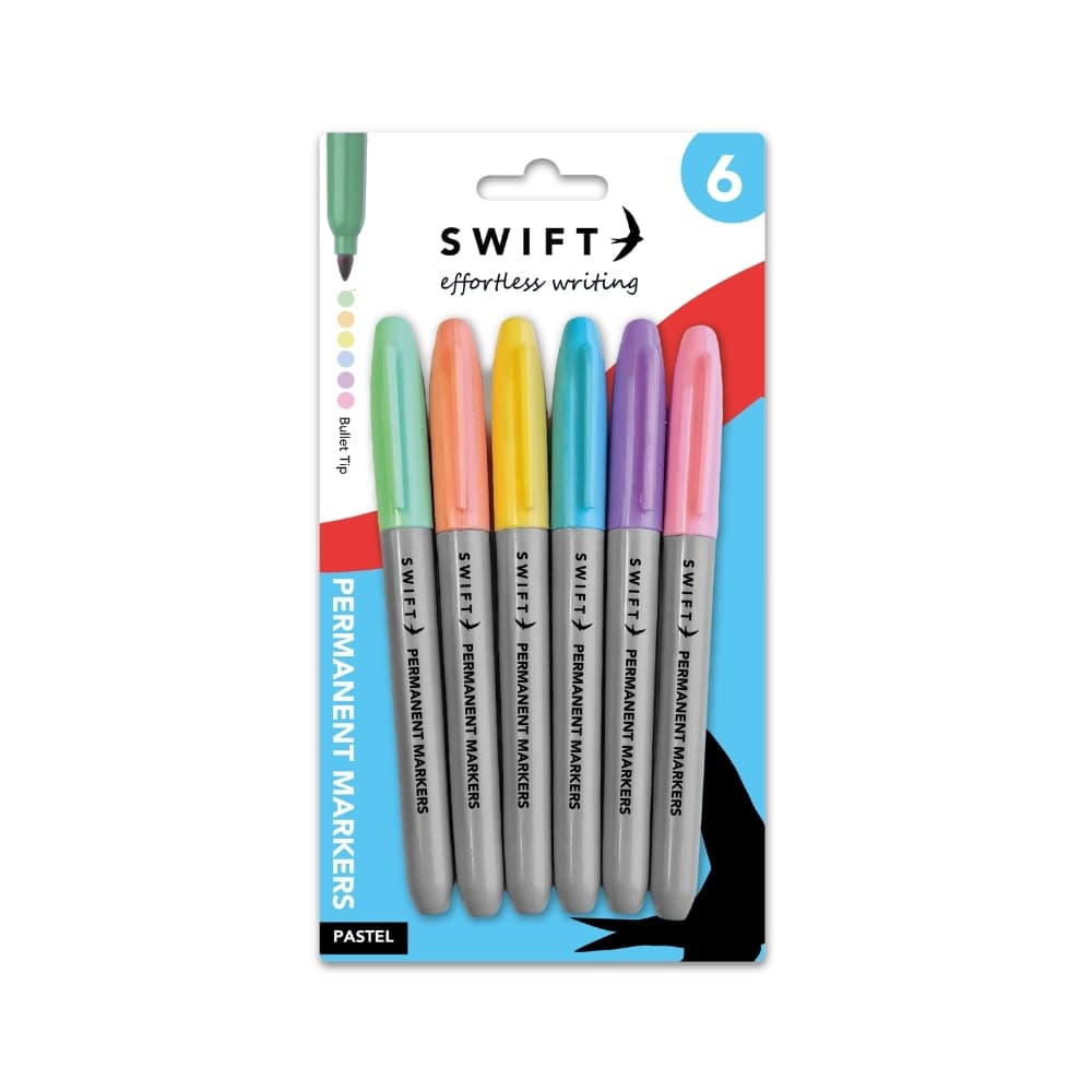 Permanent Markers, 6pk Pastel