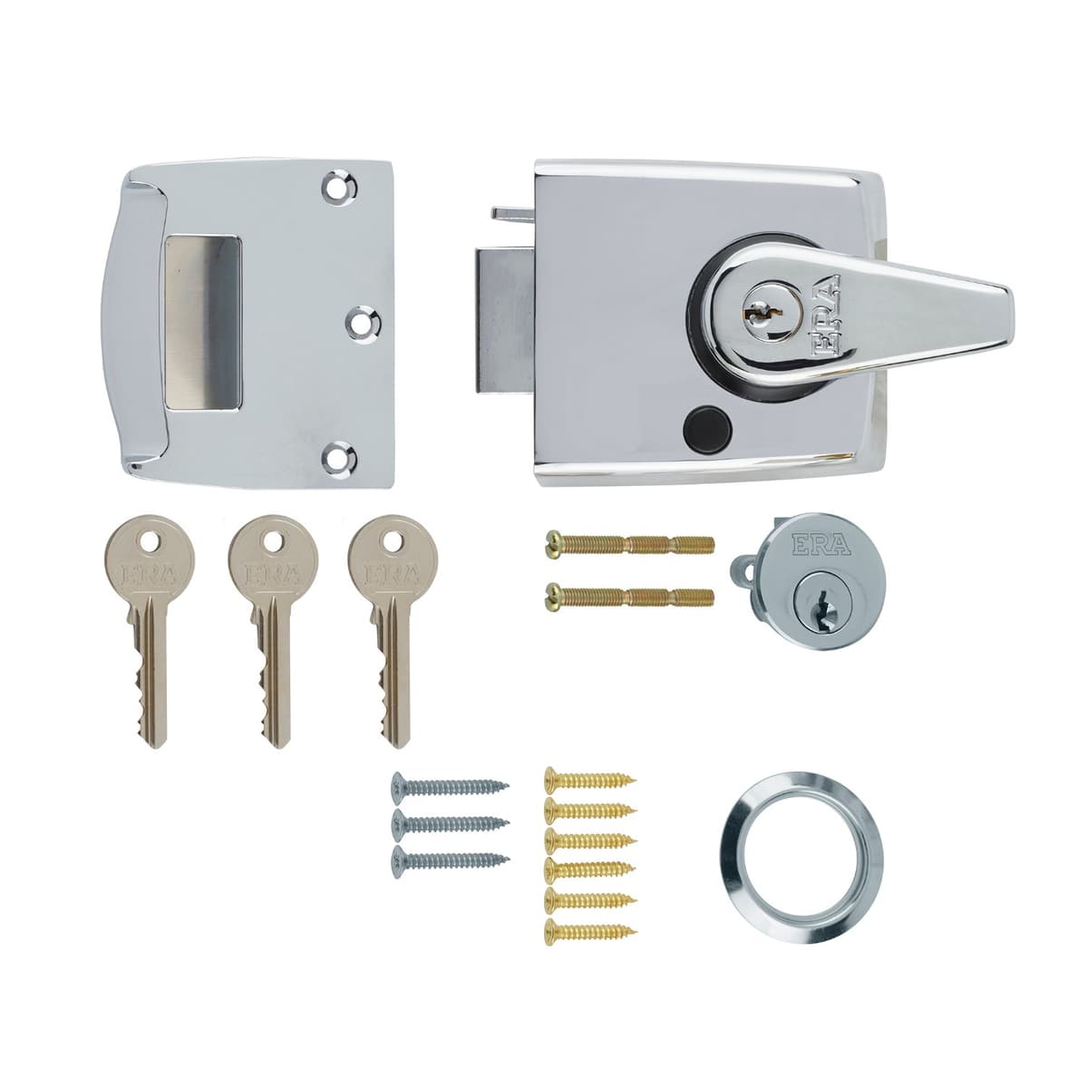 Era 60mm Double Locking Nightlatch Polish Chrome Clam