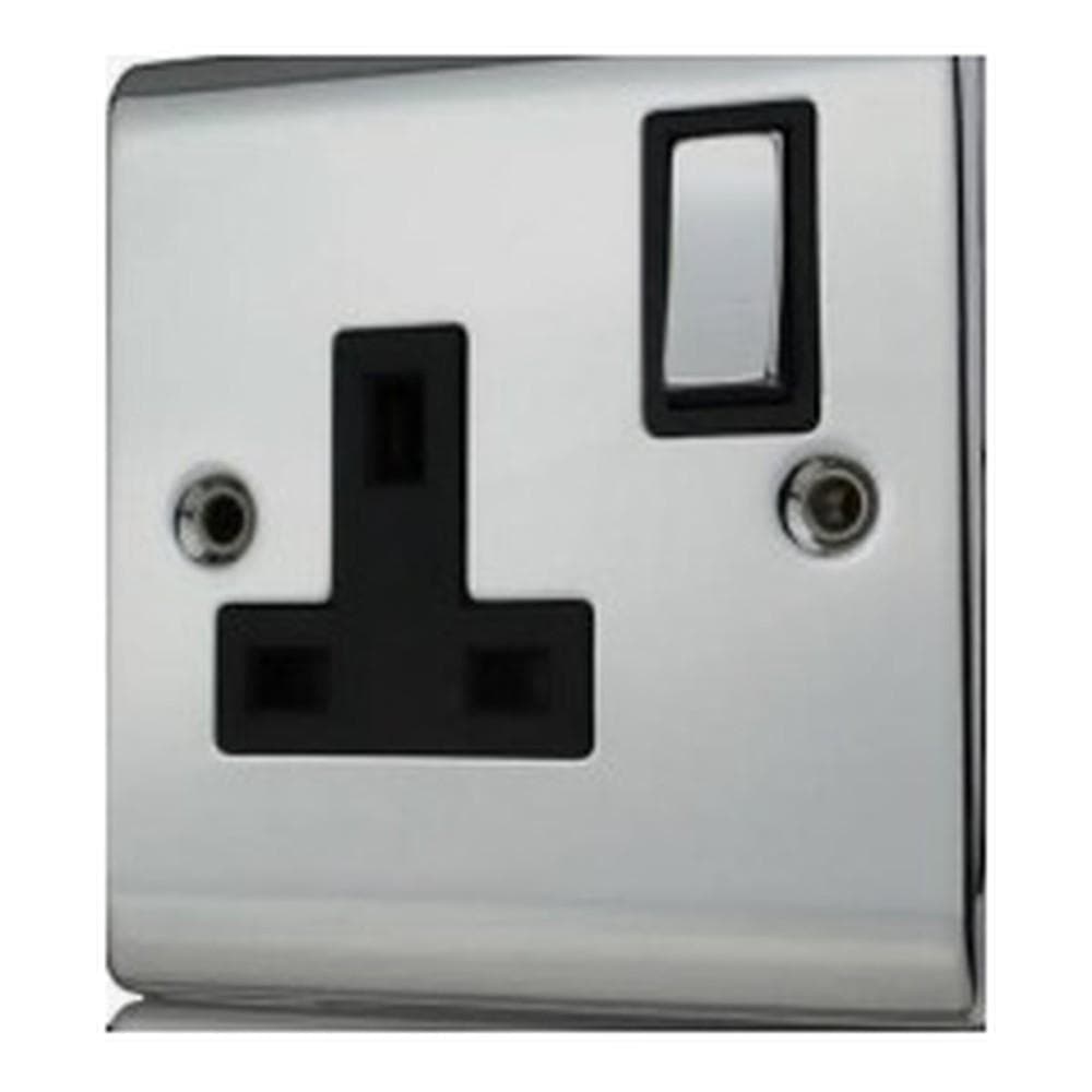 Red/Grey Polished Chrome 1G Switched 13A Socket CR50P