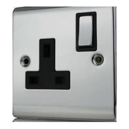 Red/Grey Polished Chrome 1G Switched 13A Socket CR50P 1