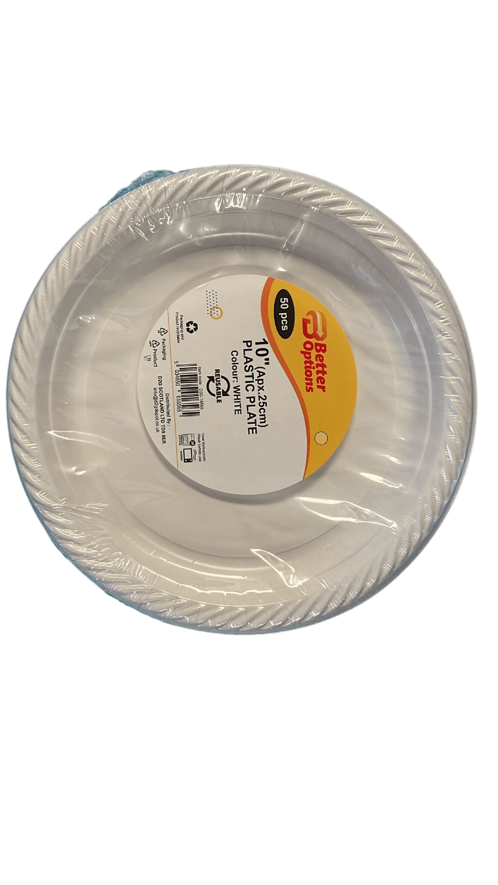 Better Options 10" White Plastic Plate 50pcs