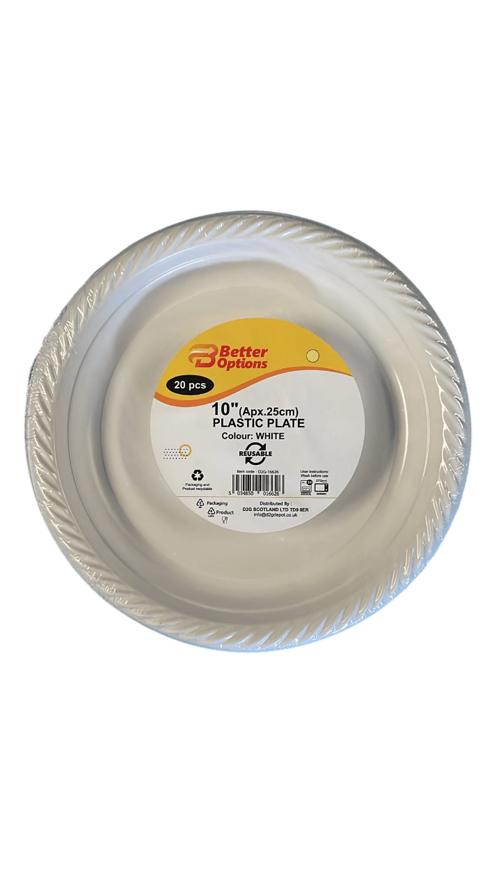 Better Options 10" White Plastic Plate 20pcs