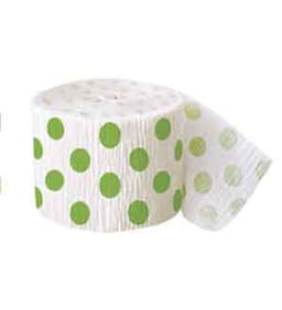 Unique Party Lime Grn Dots Crepe Strmr 30ft 1