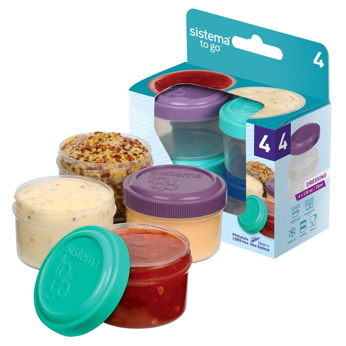 Sistema Set Of 4 Coloured Dressing Pots Dressing To Go