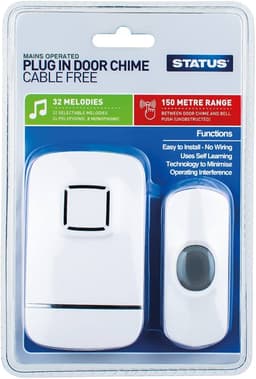 STATUS **** Plug In Cable Free Battery Operated Door Chime (spdccfb16) 1