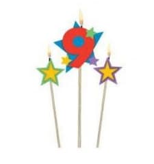 Candle Number "9" With Stars