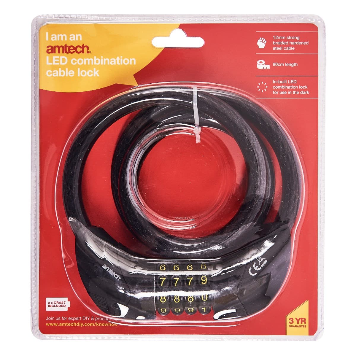 Amtech LED Combination Cable Lock T1835