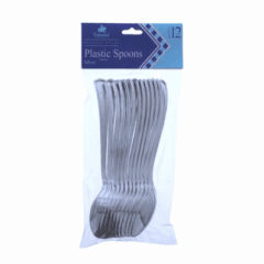 EH PLASTIC SPOONS SILVER PK12 1