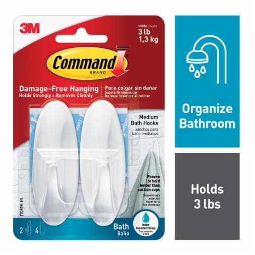 3M Command Large Bath Hook 2pc (1.3 kg) (17081B)