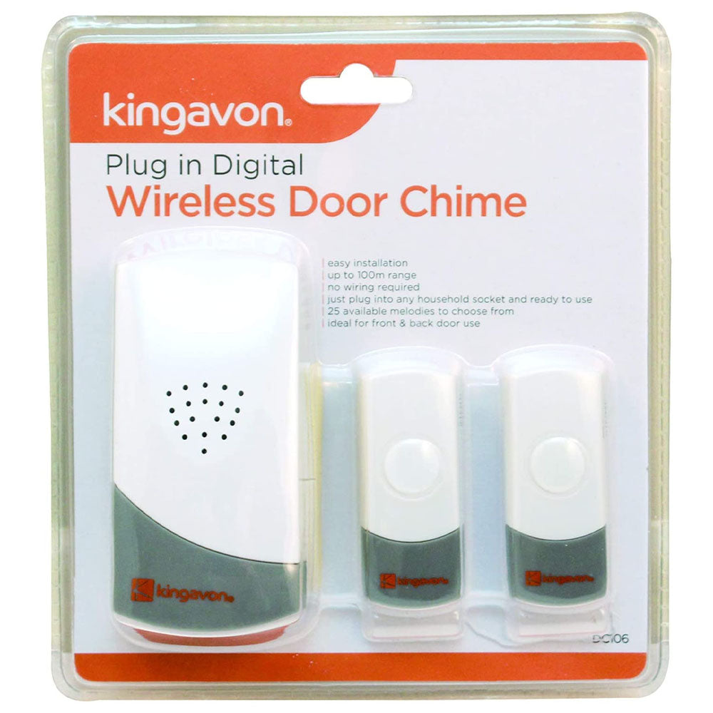 Kingavon Plug In Digital Wireless Door Chime With 2 Bell Push image