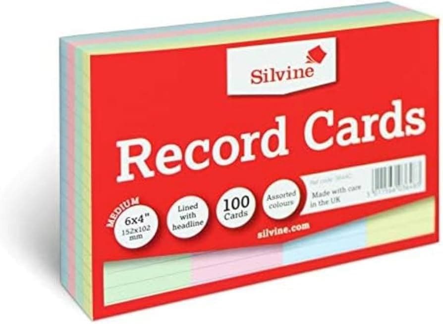 Silvine 6 X 4 Record Cards - Asstd. Colours (564AC)