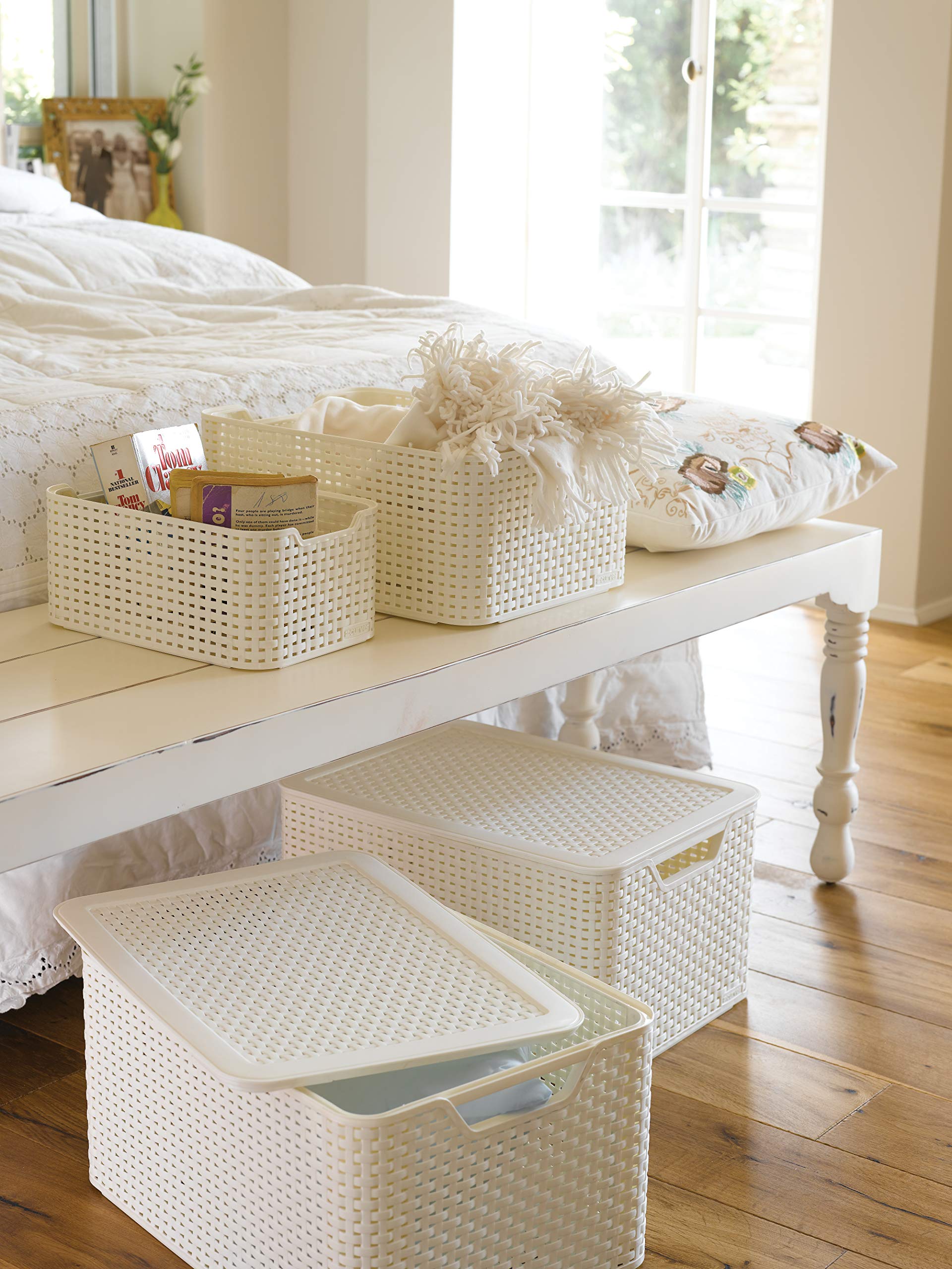 Curver Style Rattan Storage Box - Small 7L Vintage White image