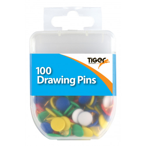 Tiger  Essential 100 Drawing Pins Coloured image