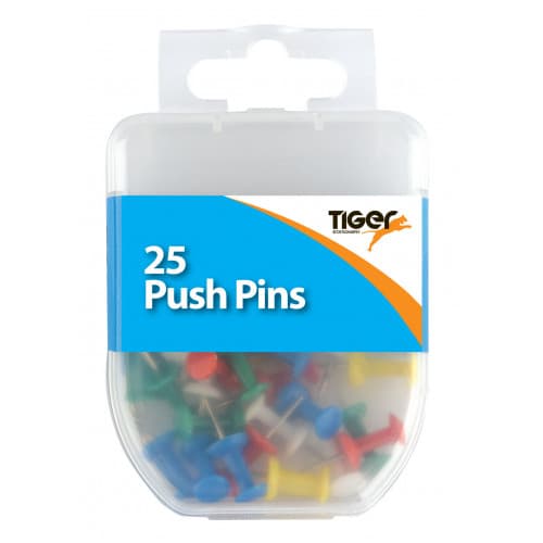 Tiger  Essential 25 Push Pins Coloured