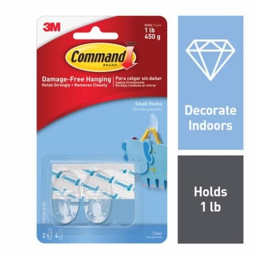 3M Command Small Clear Clips with Clear Hooks PK2 (17092CLR)