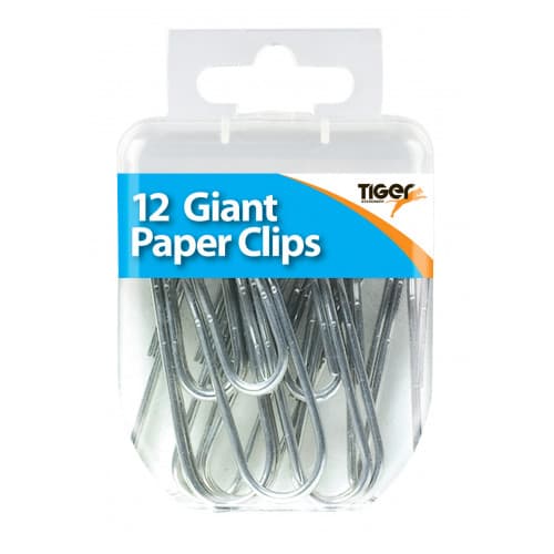 Tiger Essentials 12 Giant Paper Clips Steel