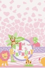 Unique Party Pink Safari 1st Birthday Table Cover 54" X 84"
