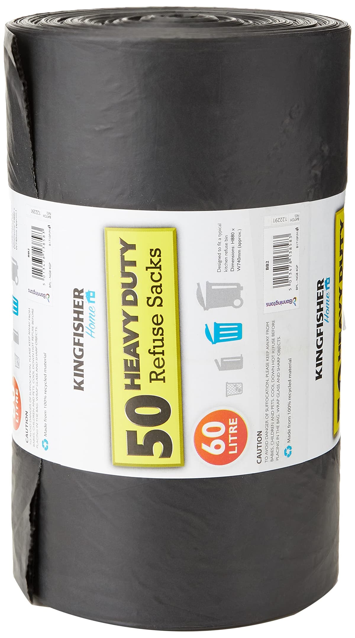Kingfisher Black Quality 120L Refuse Sacks Pk50 [BB50HD] 
