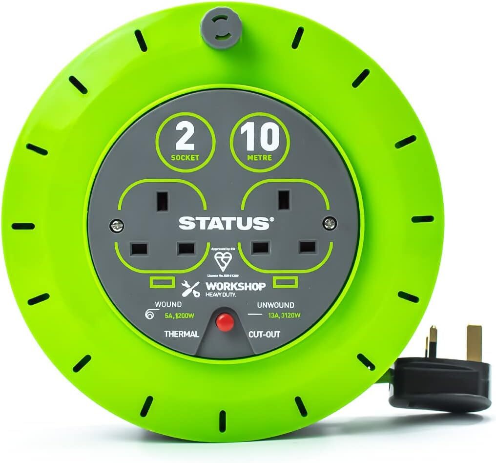 STATUS  10 Amp 10mtr 2 Gang Cable Reel (s10a10m2scr1pk3) image