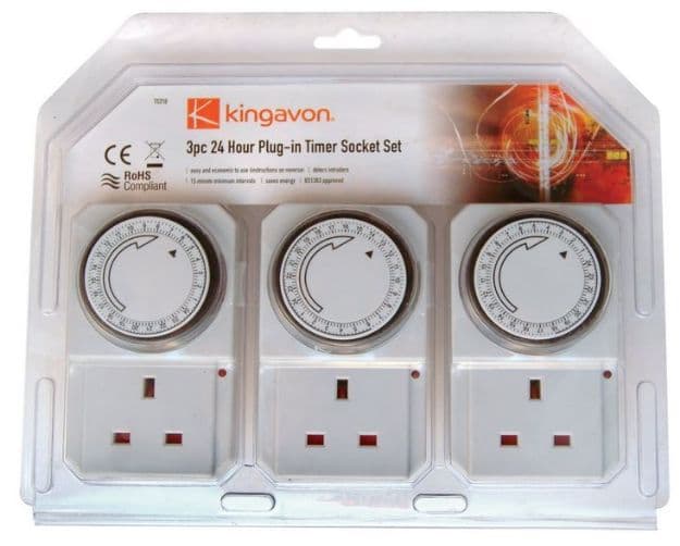 Kingavon 3pc 24 Hour Plug In Timer Socket Set