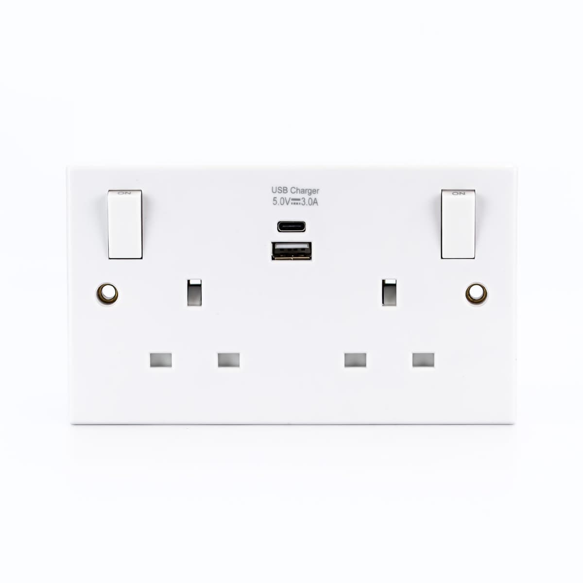 STATUS 2 Gang - 13 Amp - 2 x USB Switched Wall Socket - White P/B