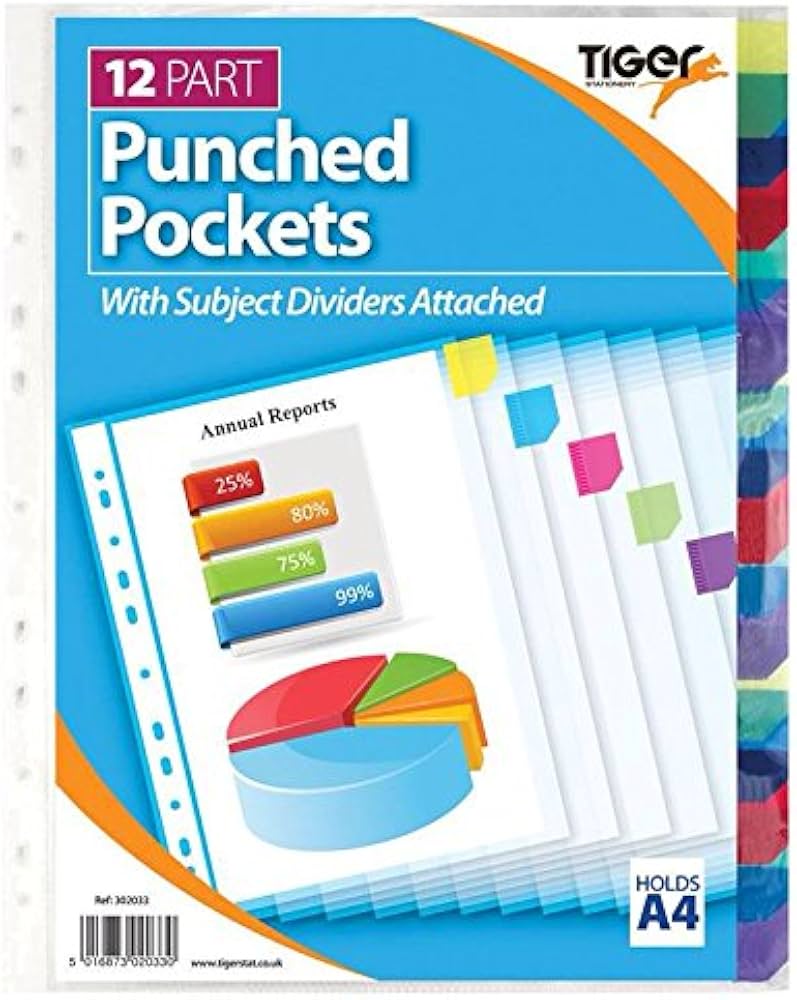 Tiger A4 Pk12 Tabbed Divider Punched Pockets Pk Of 10 image