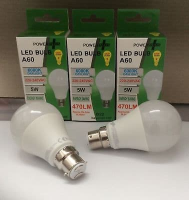 Powerplus Led A60 6000k B22 5w 470lm Energy Saving Halogen Bulb Daylight (3409)