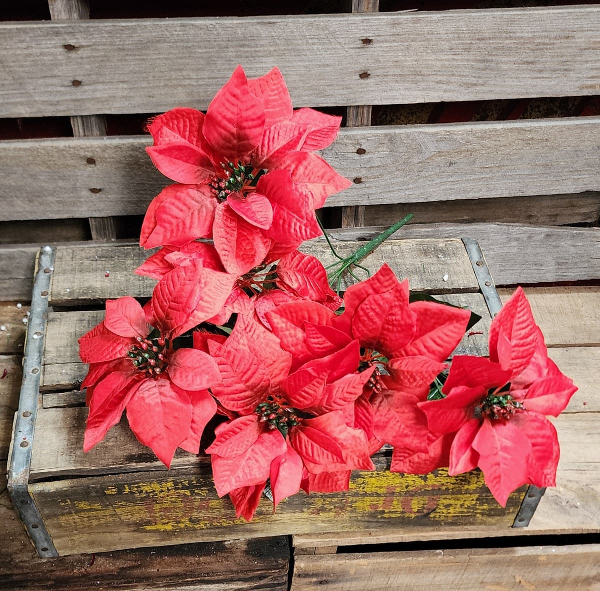 Red Poinsettia Foxtail Mistletoe Bouquet