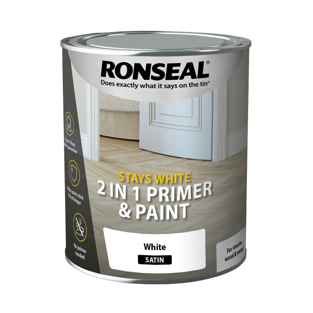 Ronseal Stays White 2 in 1 Trim Paint- White Satin 750ml