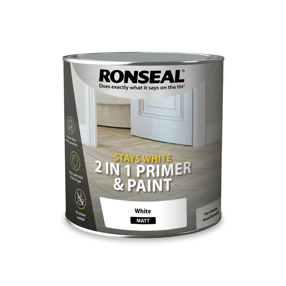 Ronseal Stays White 2 in 1 Trim Paint- White Matt 750ml