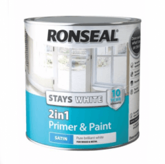 Ronseal Stays White 2 in 1 Trim Paint- White Satin  2.5ltrs 1