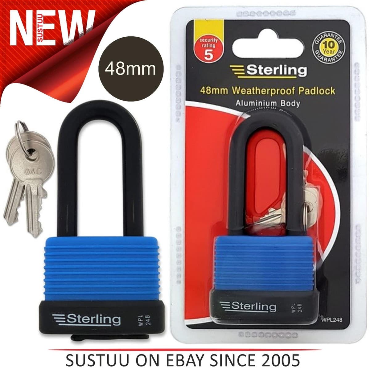Sterling Weatherproof Padlock L/Shackle 48mm