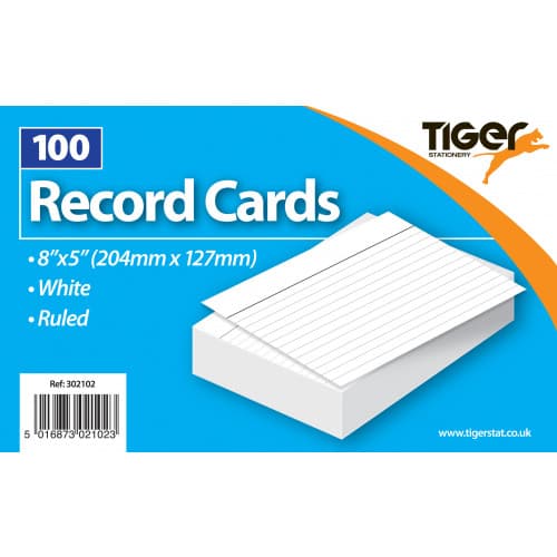Tiger Record / Revision Cards 8 X 5"